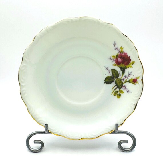 Vintage Reddish Pink Rose Saucer with Gold Gild Trim from Japan