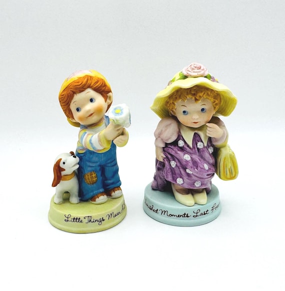 Avon vintage Cherished Memories collectible figurines - Select Boy with dog giving a bouquet of flowers or girl playing dress up