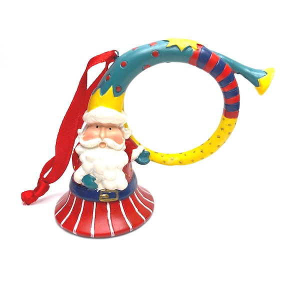 Vintage Avon Santa Horn Ornament: Folk Art Christmas Decor (1998, Original Box)