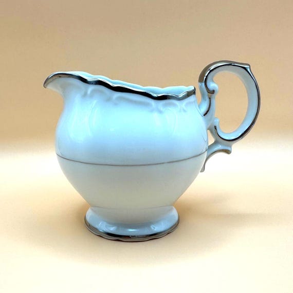 Vintage Silver Sonata Platinum Trim Creamer | Fine China Made in Japan