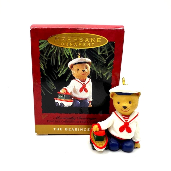 Vintage 1993 Hallmark Abearnathy Bearinger Ornament - Sailor Bear & Toy Boat