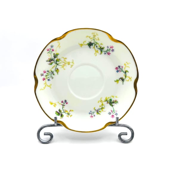 Vintage Haviland & Co French Limoges Floral Saucers with Gold Trim