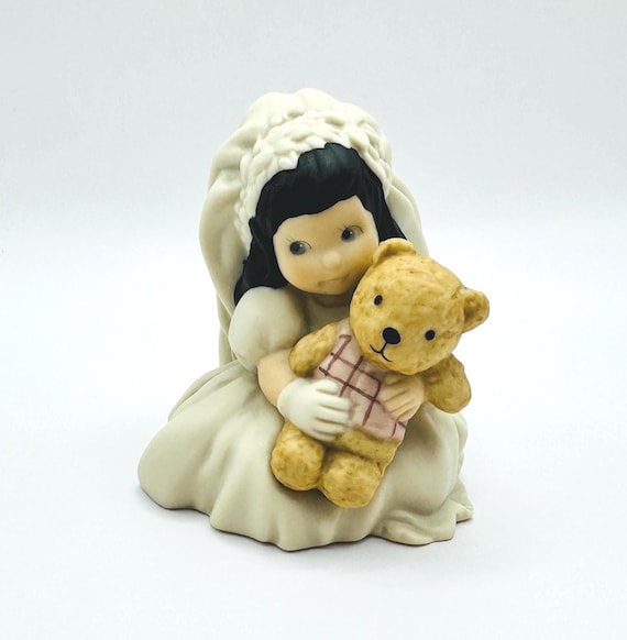 Vintage Bahner Studios Enesco Bride with Teddy Bear Figurine - 'Love Bears All Things' - 1999 - Collectible Wedding Keepsake