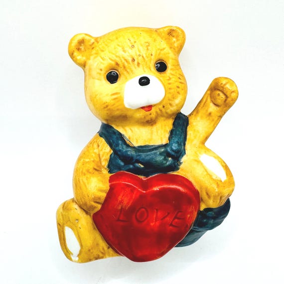 Charming Vintage Porcelain Bear Figurine with heart 'Love' - Made in Taiwan