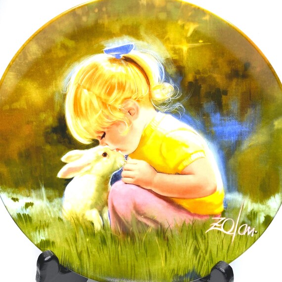 Vintage Donald Zolan Children & Pets Art Plate - 'Tender Moment'
