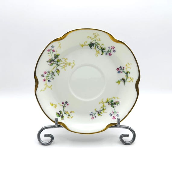 Vintage Haviland & Co French Limoges Floral Saucers with Gold Trim