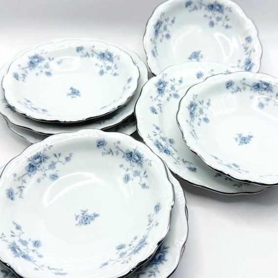 Blue Garland Berry Bowls, Saucers, dessert plates by Johann Haviland - Vintage Set