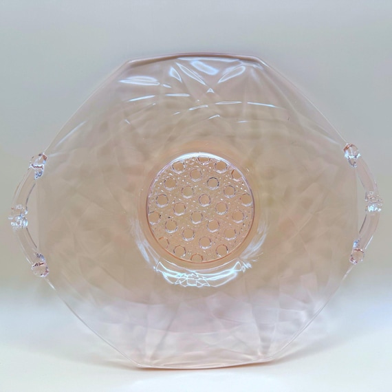 Vintage Pink Depression Glass Handled Serving Plate