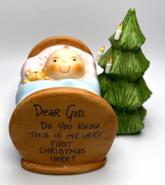 Vintage ENESCO Dear God Kids Collection Figurine - Baby First Christmas - Gift for Baby - Baby Shower Gift 1983
