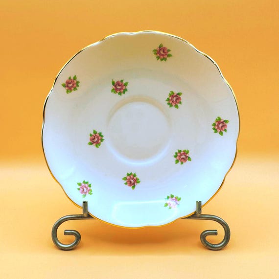 Regency Bone China Saucer Pink Rosebuds Gold Trim England
