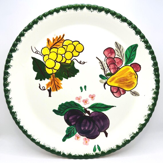 Hand-Painted Southern Potteries Fluted Platter with Fruit Design - Vintage Blue Ridge