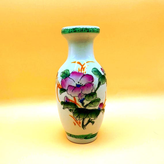 Vintage Hand Painted Floral Vase Made in China Pink Purple Orange Flowers