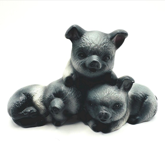 Adorable Black and White Piglet Trio - Vintage Hand Painted Ceramic Figurines