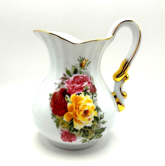 Victoria's Garden Floral Porcelain Pitcher with Gold Trim