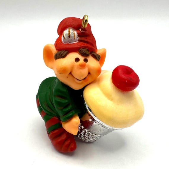 1983 Hallmark Elf Ornament with Thimble Cupcake