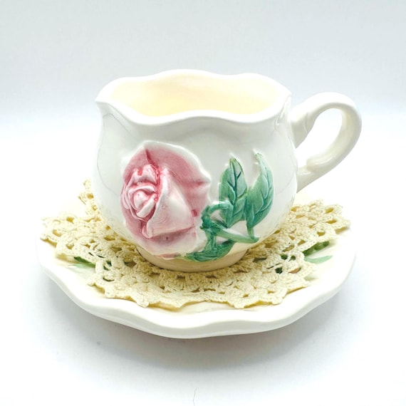 Sweet Pink Embossed Rose Teacup - Vintage New Holland Floral Inc