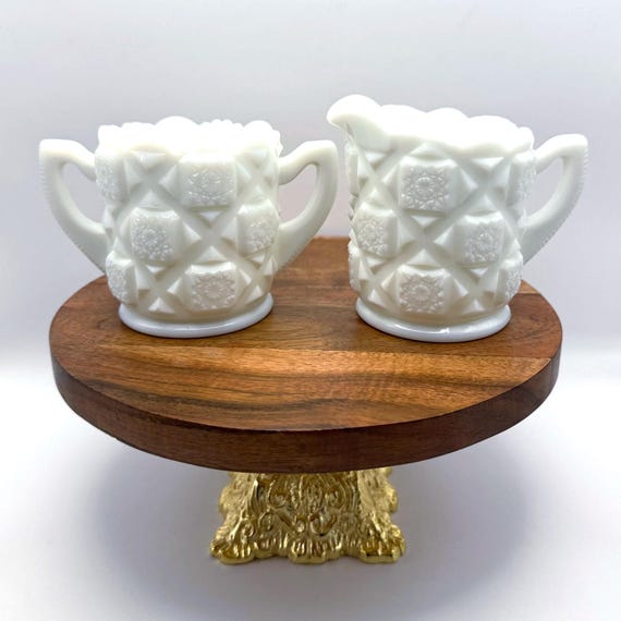 Westmoreland Milk Glass Creamer & Sugar – Old Quilt Pattern