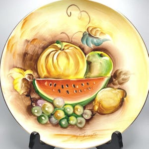 Vintage Hand-Painted Enesco Fruit Plate: Signed Y. Takimoto, Made in Japan