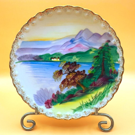 Vintage Hand Painted Japanese Landscape Cabinet Plate Signed Artist 6 Inch