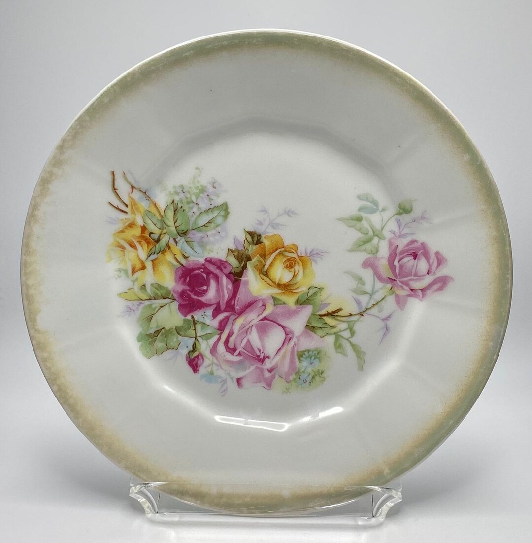 Vintage Set of 2 Salad or Dessert Plates Pink and Yellow Etsy