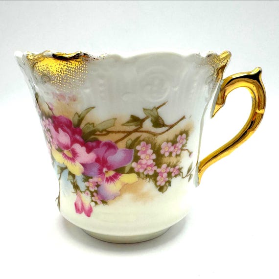 Antique Wheelock Dresden Germany Floral Teacup with Pansy and Blossom design