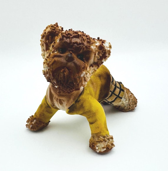Vintage Porcelain Spaghetti Bear Figurine - Handcrafted in Japan