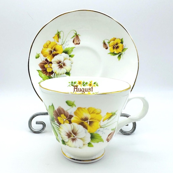 Vintage Crown Trent Staffordshire August Teacup & Saucer Set - Charming Pansies Design
