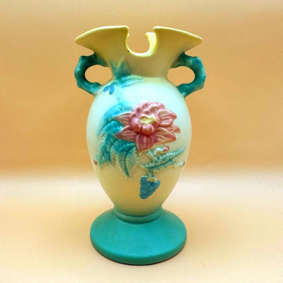 Vintage Hull Floral Vase Matte Pottery Double Handle Vase