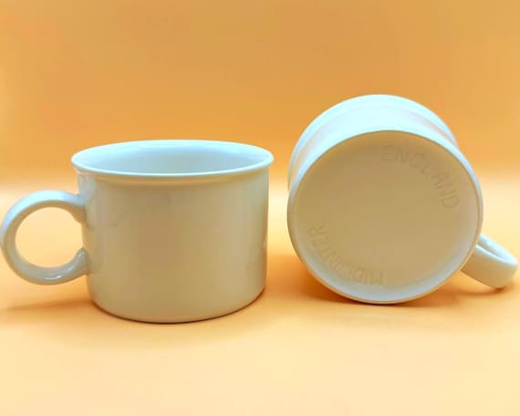 Vintage Midwinter England White Mugs Set of 2 Mid Century English Café Cups
