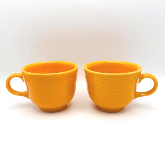 Vintage HLC Fiesta pair of Butterscotch or Lemongrass Tea Cups - Your choice!