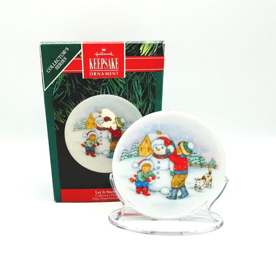 Retired 1991 Hallmark Mini Plate Ornament - 'Let It Snow' Porcelain Keepsake with Original Box and Stand