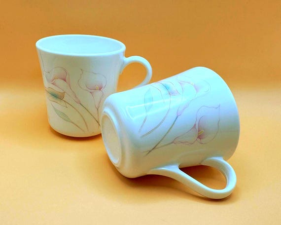Corning Corelle Calla Lily Mugs Set of 2 Pink Floral Coffee Cups
