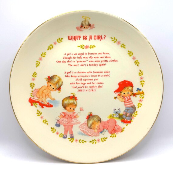 Vintage 1973 Gibson Collector Plate - 'What is a Girl?' Nursery Keepsake
