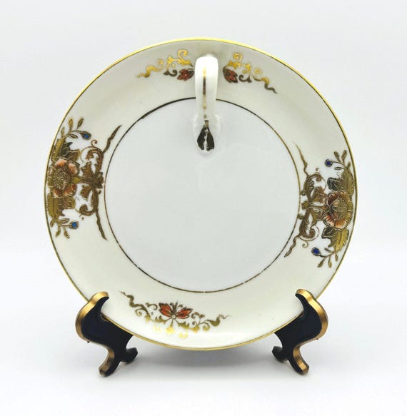 Vintage Noritake Nappy Handled Plate with Gold Accents - Blue and Sienna Detailing