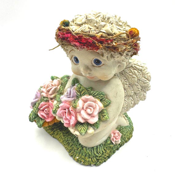 Vintage Dreamsicle Bloom Figurine with Pink and Purple Flowers