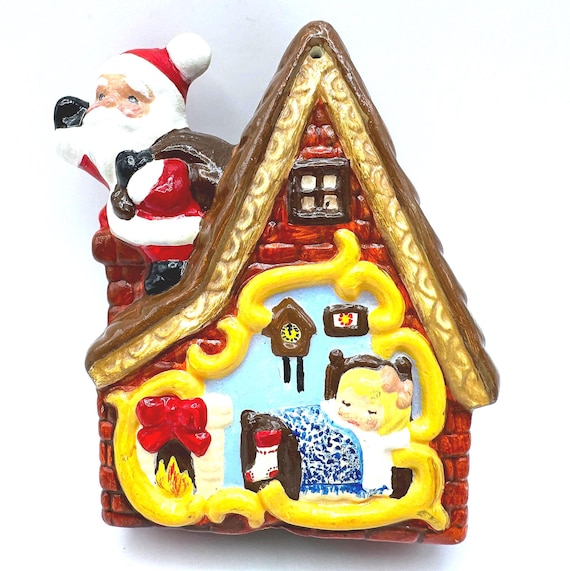Artist Signed Christmas Houses - Vintage 1983 Hand Painted Ceramic Holiday Ornaments