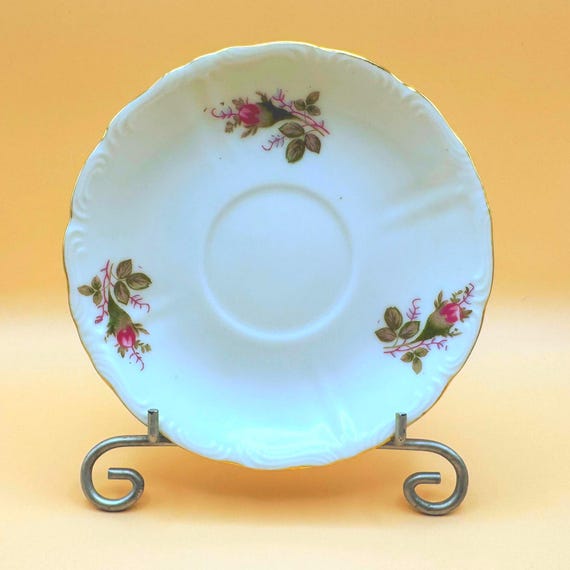 Vintage Pink Rosebud Fine China Saucers Set of 2