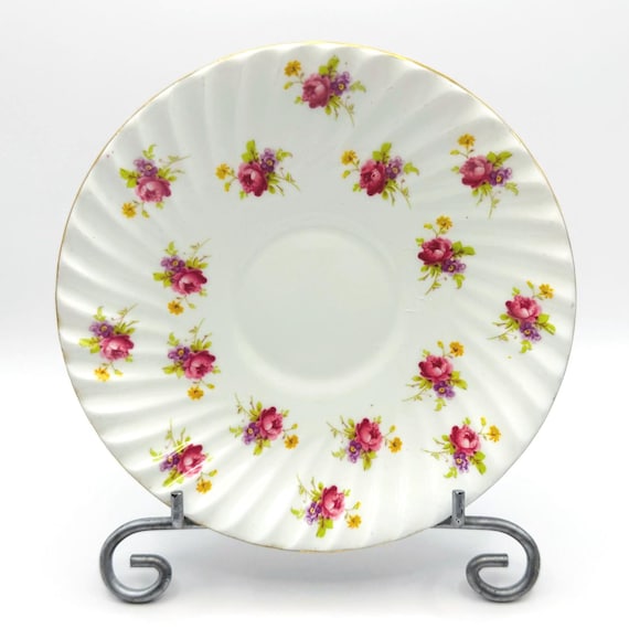Vintage Stanley Bone China - Pair of Fluted Saucers w/ Pink, Purple, Yellow Florals