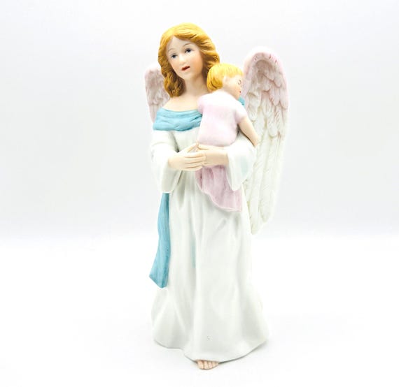 Cherished Vintage Homco Guardian Angel & Baby Porcelain Figurine - Collectible Keepsake