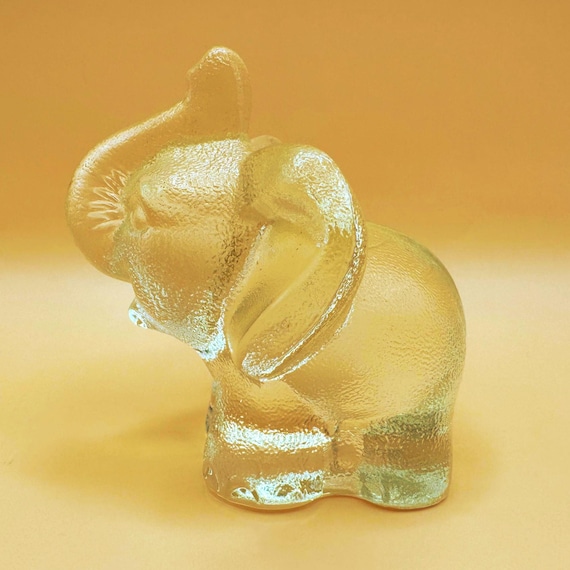 Vintage Clear Glass Elephant Figurine Raised Trunk