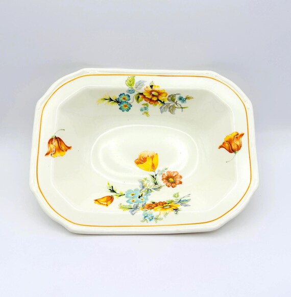 Antique Taylor Smith & Taylor rectangle shaped serving bowl - Paramount Ivory Pattern - Vintage Tableware - Harvest colors