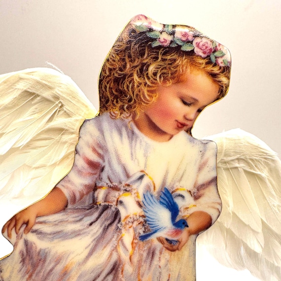 Vintage Bradford Editions Porcelain Angel Ornament – Gentle Guardian Bluebird