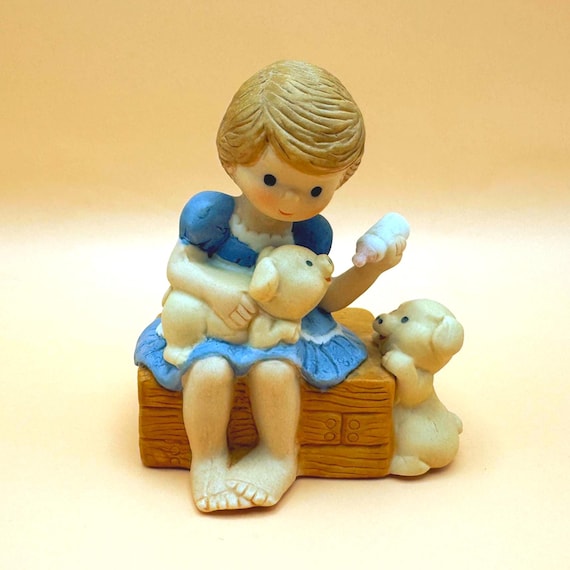 Vintage Enesco Girl Feeding Piglets Figurine 1983