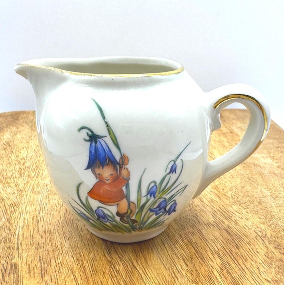 Vintage Flower Fairy Child's Creamer - Hand Painted Bluebell Hat Nursery Ware