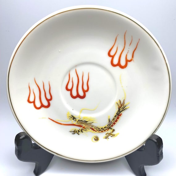 Vintage Gold Gilt Red Flames Dragonware Saucer