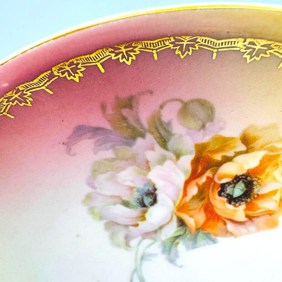 Vintage Hand Painted Plate - Peach Tones & Gold Trim with Roses, Made in Germany