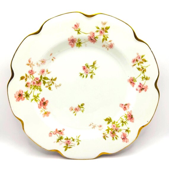 Haviland Limoges Pink Floral Plates with Gold Trim