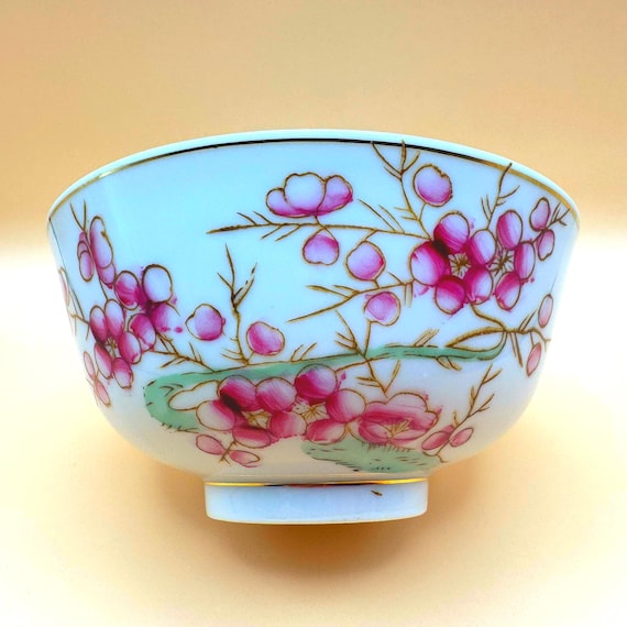 Vintage Hand Painted Cherry Blossom Porcelain Bowl