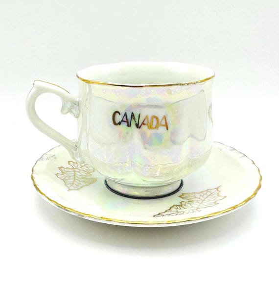 Vintage Niagara Falls Canada Teacup & Saucer - Iridescent Mother of Pearl Cup Souvenir