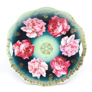 Antique ZS & Co Bavarian &#39;Mignon&#39; Hand Painted Plate - Pink Roses